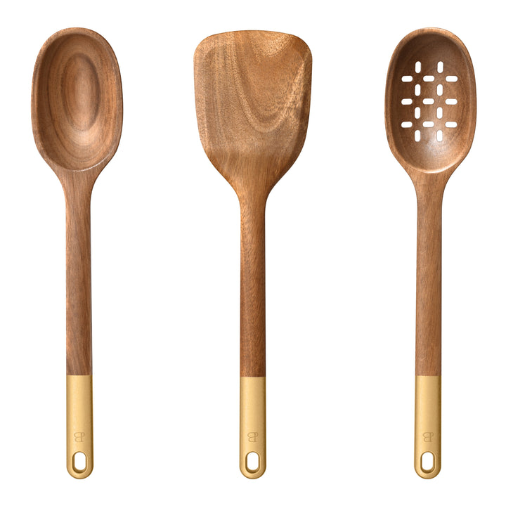 Beautiful 3-Piece Wood Kitchen Utensil Set By, for Cooking, Mixing, Serving and Nonstick Cookware, Durable Design for Daily Home Use