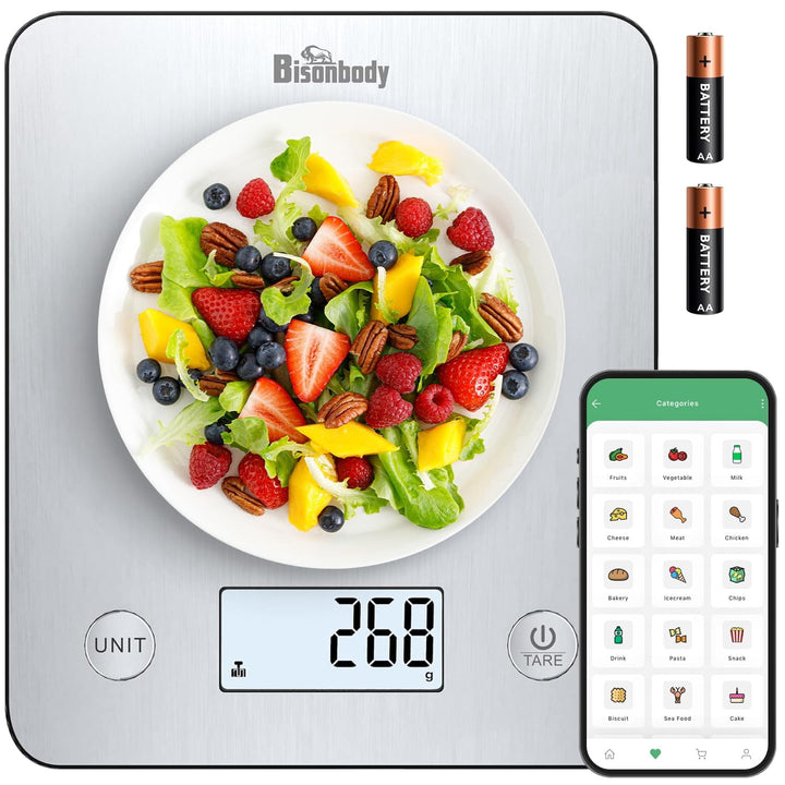 Digital Food Kitchen Scale with Smart App Â Large Kitchen Scale with 201 Stainless Steel Surface 5 Unit Conversions Â Digital Kitchen Scale App to
