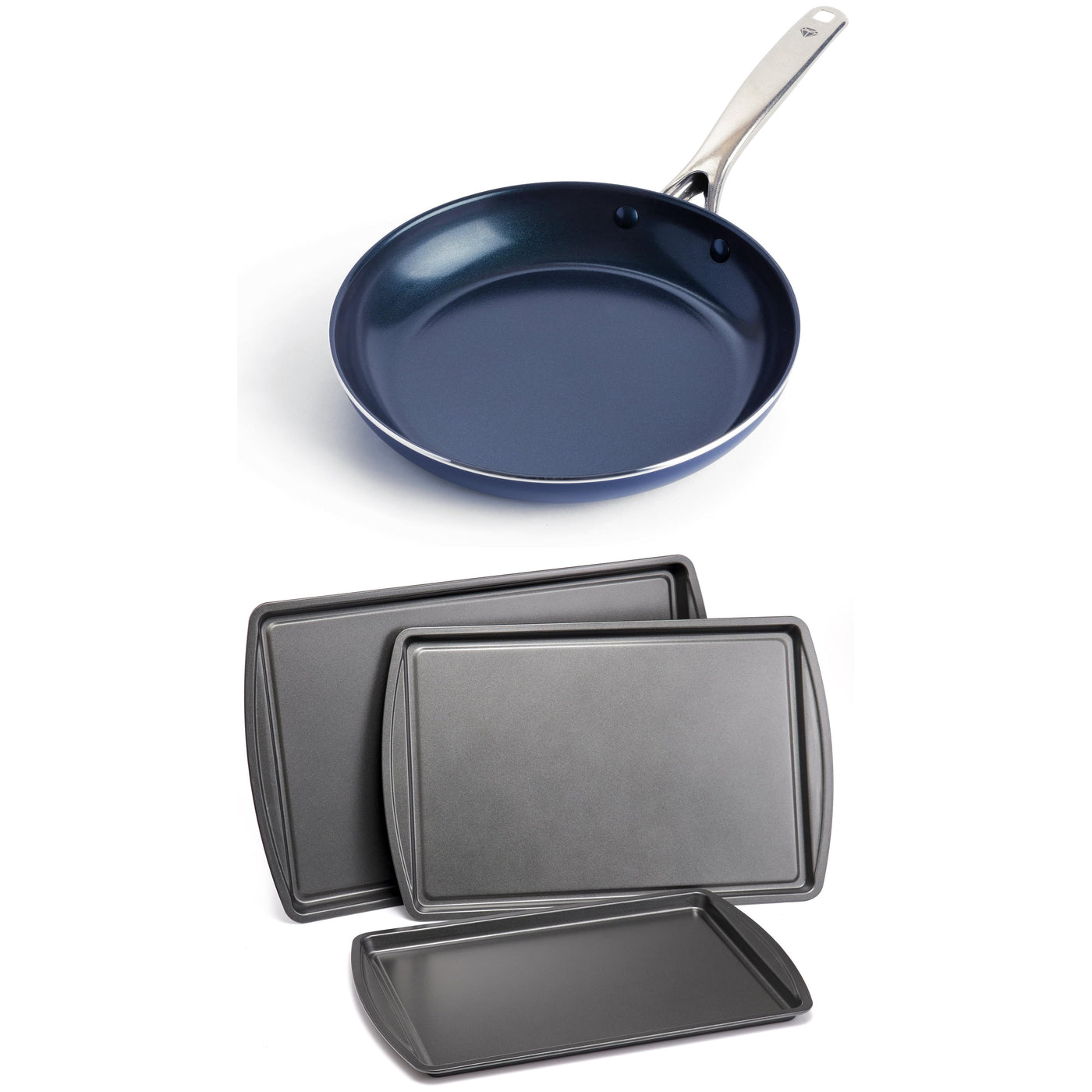 Blue Diamond 10-Inch Ceramic Nonstick Frypan with 3-Piece Nonstick Cookie Sheet Bakeware Bundle, for Everyday Home Kitchen Cooking