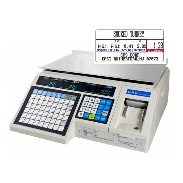 Cas Lp-1000n Scale with Label Printer, 30lb Capacity Ntep Certified Label Scale for Legal Trade, Features 54 Speed Keys and 4, 000 Plus