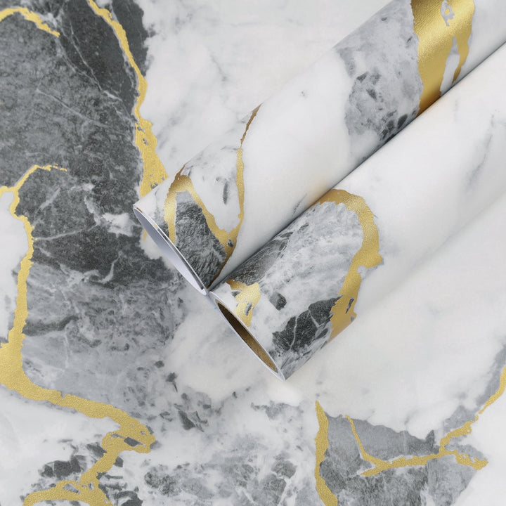Chihut 12"x100" Grey Gold Marble Contact Paper for Countertops Waterproof Self Adhesive Peel and Stick Contact Paper for Kitchen Backsplash Matte