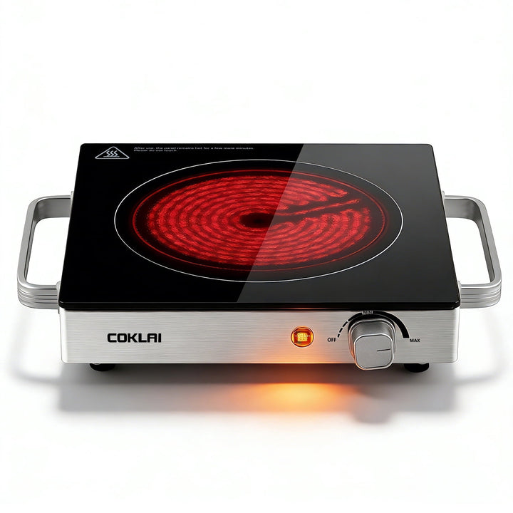 Glass Electric Hot Plate, Portable Single Burner with Adjustable Temperature, Easy-clean Surface, Compact Cooktop for Kitchen, Dorm, RV and Camping