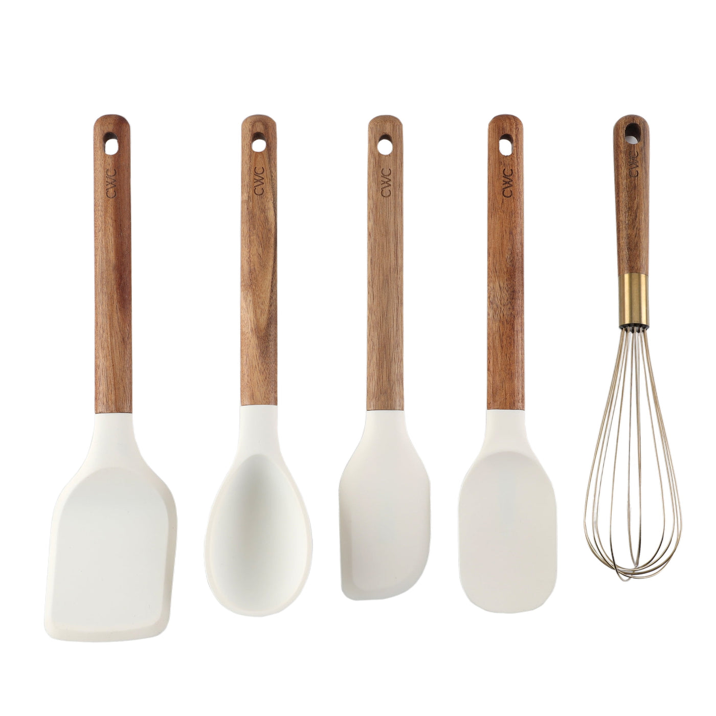 Cook with Color 5-Piece Wooden Cooking Utensils Set with Silicone Heads, Stylish and Durable Kitchen Tools