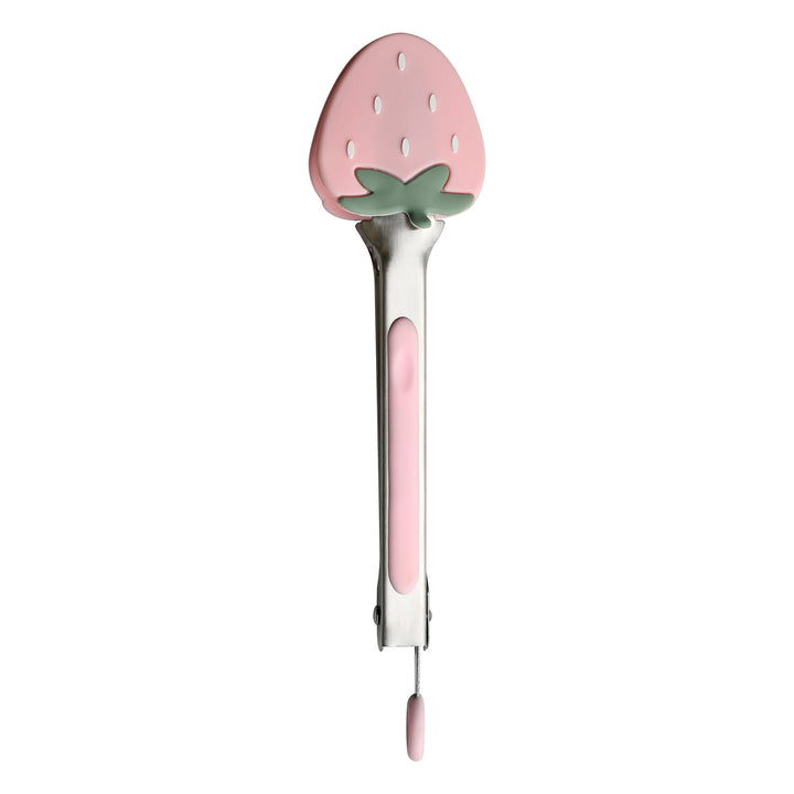 Cook with Color Mini Silicone Tongs, Stainless Steel Heat-resistant Food Tongs for Appetizers, Strawberry
