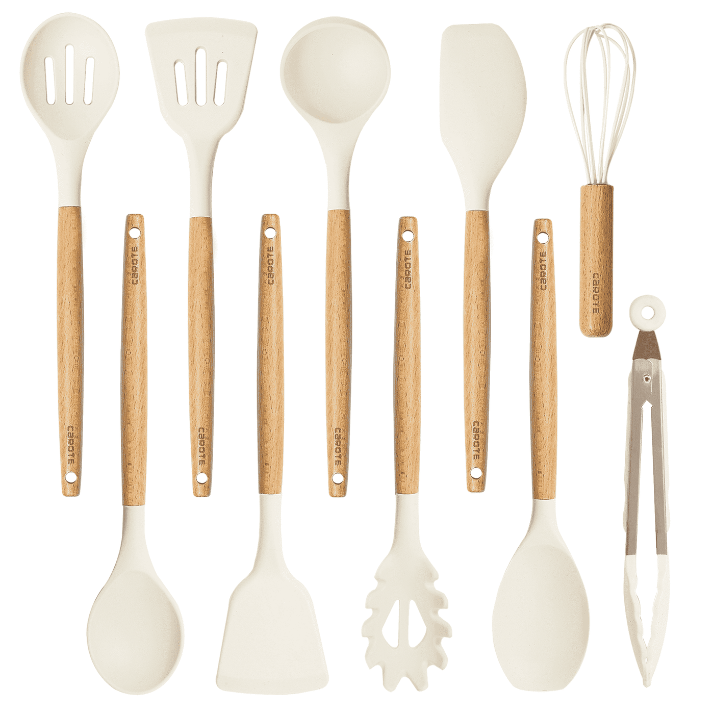 10-Piece Silicone and Wood Cooking Utensil Set, Heat-resistant, Safe for Nonstick Cookware, for Cooking, Mixing, Serving and Nonstick Cookware