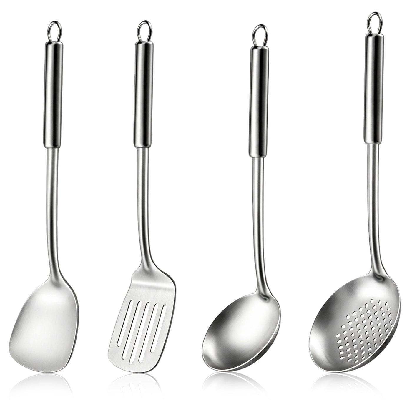 Cooking Utensils Sets, 4-Piece Stainless Steel Kitchen Utensils Kitchen Gadgets Tools Set Include Wok Ladle, Slotted Spoon