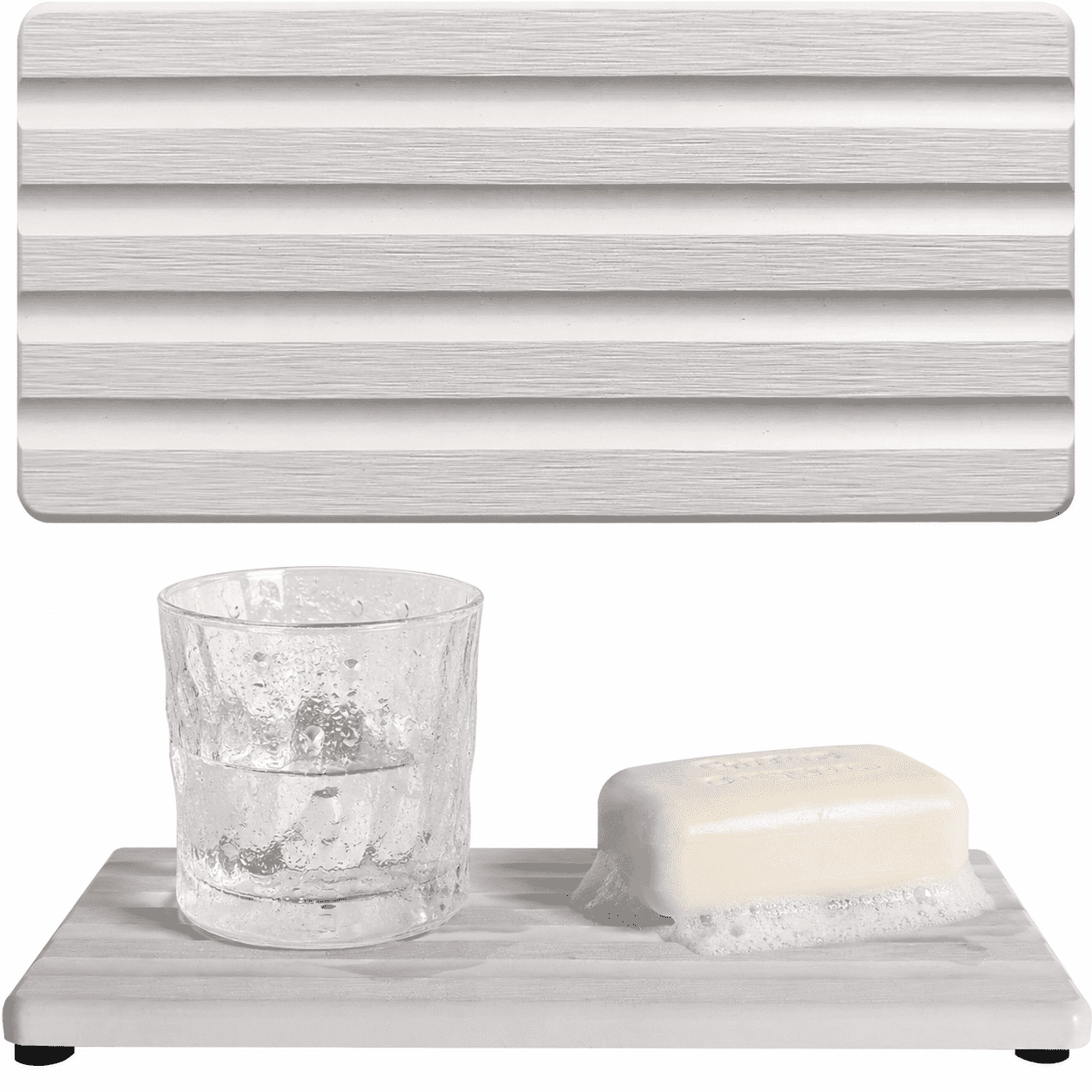 Diatomite Stone Soap Tray for Bathroom Sink and Kitchen Counter, Fast Drying Water Absorbing Sink Caddy Organizer with Anti-slip Feet