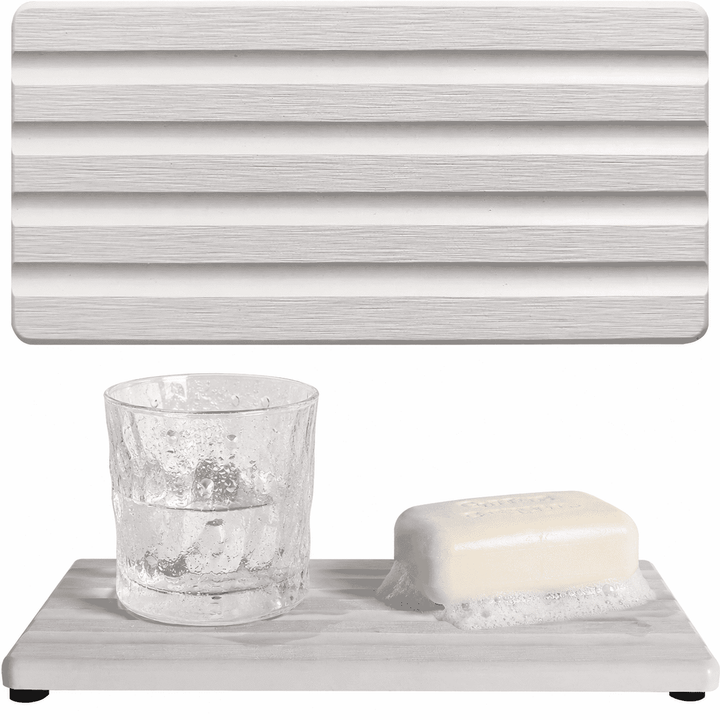 Diatomite Stone Soap Tray for Bathroom Sink and Kitchen Counter, Fast Drying Water Absorbing Sink Caddy Organizer with Anti-slip Feet