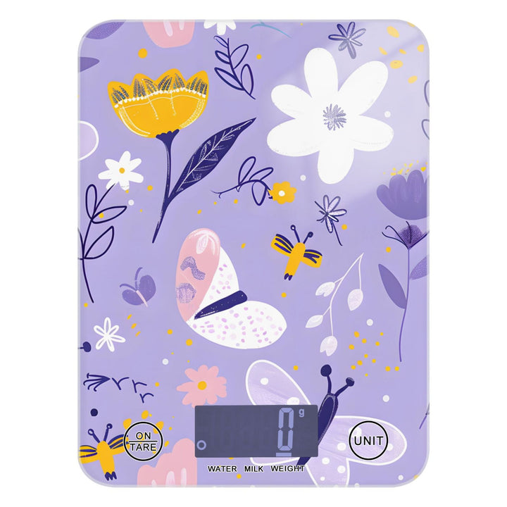 Digital Kitchen Food Scale Weight Grams Oz for Baking Cooking Coffee 11lb 0.05oz/1g Glass Abstract Flowers and Butterflies