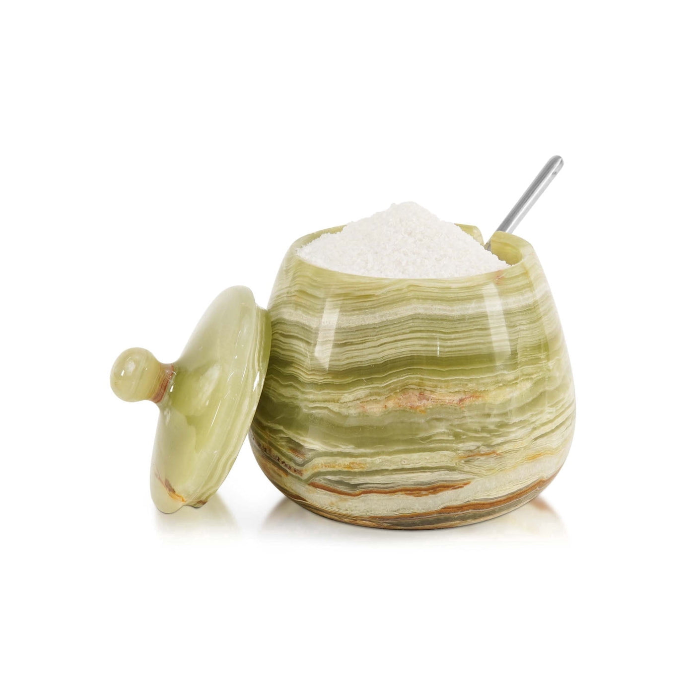 Marble Salt Cellar with Lid 4.5 Inch Green Onyx Salt Jar and Table Salt Storage for Kitchen Countertop, Ideal Salt Container