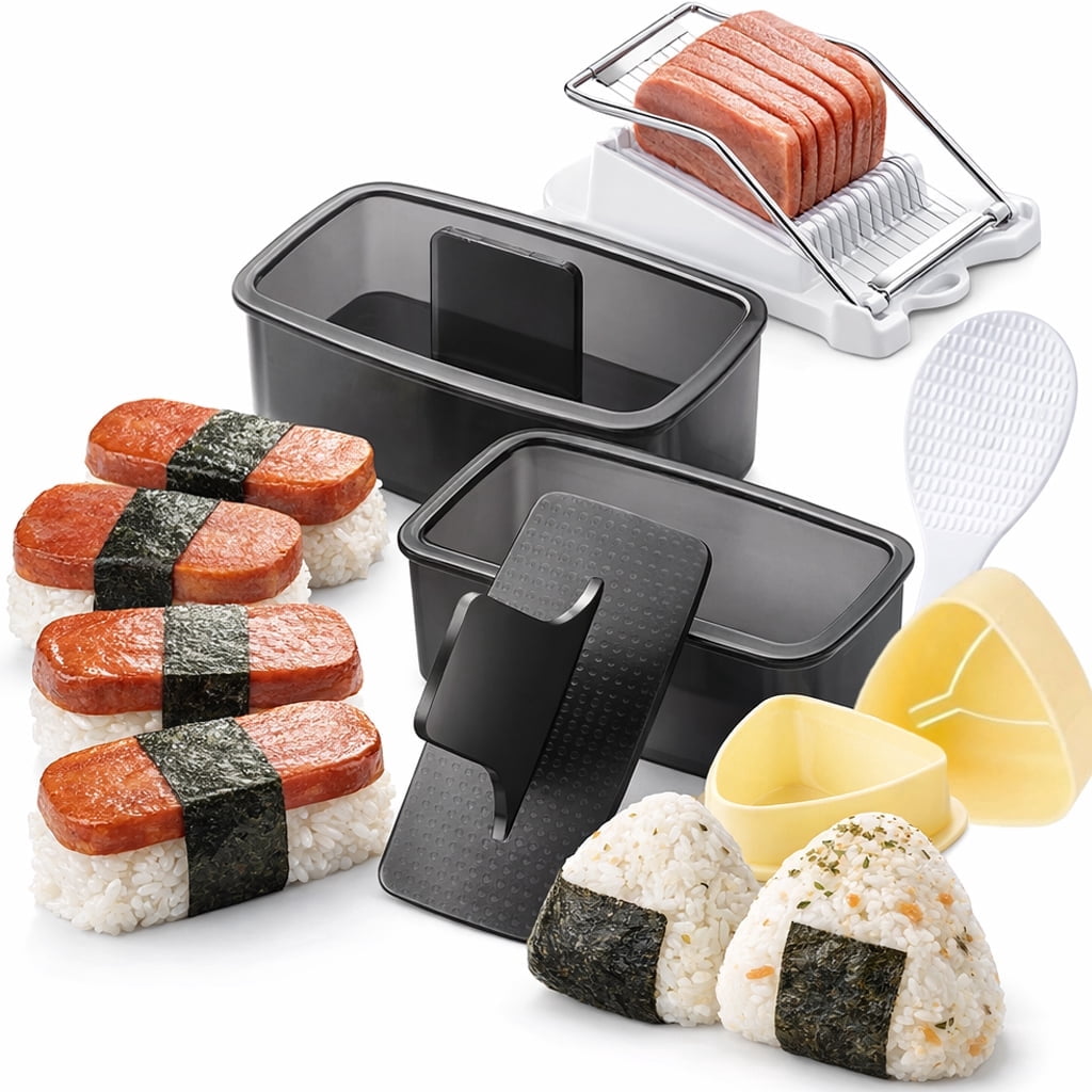 Musubi Maker Press Kit with Spam Slicer Onigiri Mold for Lunch Bento, Homemade Sushi, for Everyday Home Kitchen Cooking, Storage and Organization