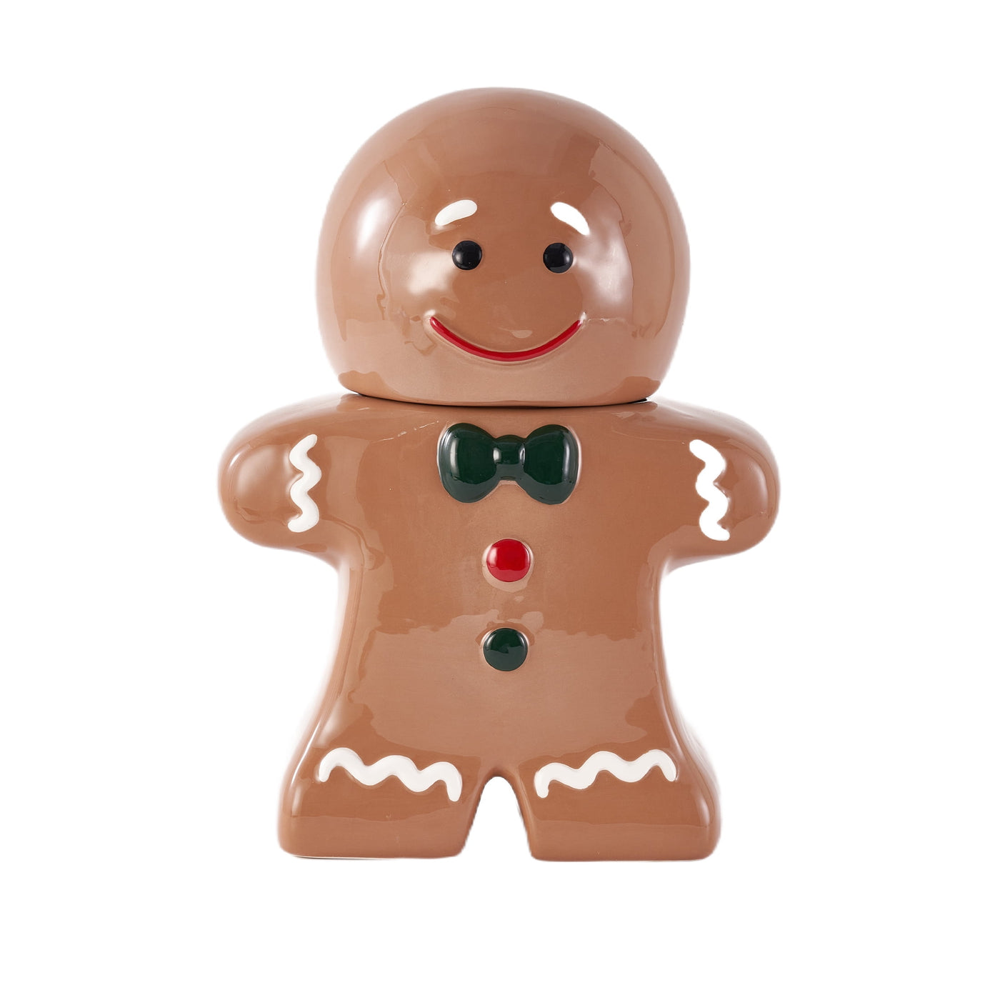 Holiday Time Ceramics Gingerbread Man Cookie Jar, Ceramic Cookie Jar for Kitchen Counter, Great for Cookies, Treats and Holiday Décor