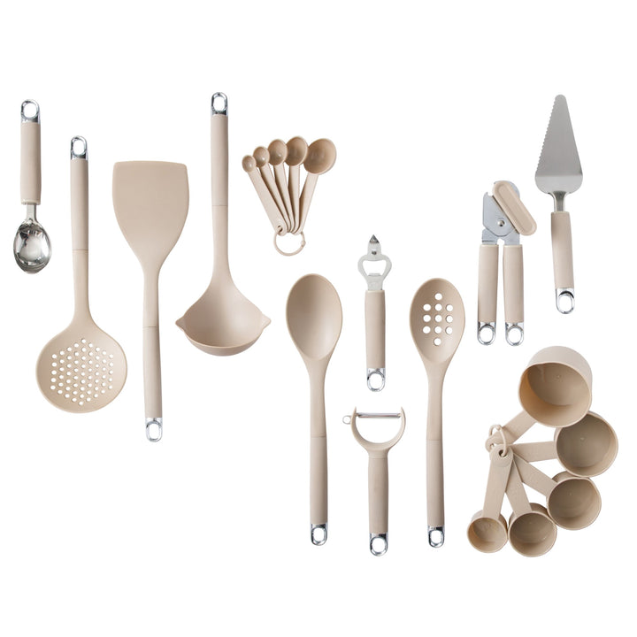 20-Piece Kitchen Gadget and Tool Set, Nylon Cooking Utensils with Spatulas, Ladle, Skimmer, Serving Spoons, Measuring Cups and Spoons, Can Opener