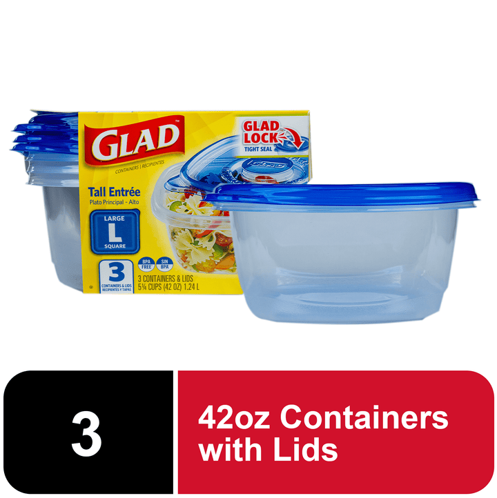 Tall Entrée 42oz Large Square Containers 3ct, for Pantry Organization, Meal Prep and Dry Food Storage