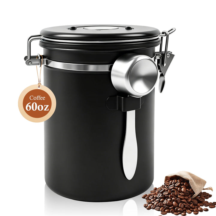 22 Oz Coffee Canister, Stainless Steel Airtight Coffee Bean Storage Grounds Container with Date Tracker and Measuring Scoop
