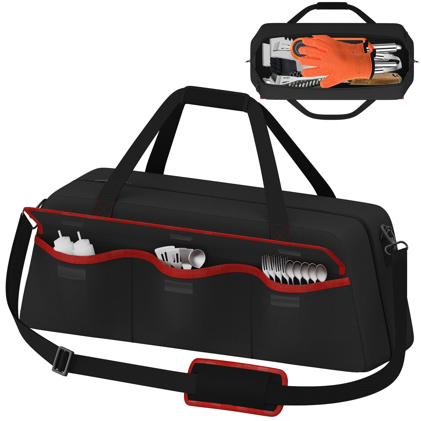 Grill Tool Storage Bag, Grill Utensil Storage Bag for Barbecue Tool Up to 22", Bbq Utensil Storage Caddy with Pockets, Bag Only