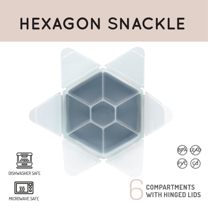 Melii Hexagon Snackle Box, 6 Compartment Snack Container, Slate Blue, for Pantry Organization, Meal Prep and Dry Food Storage