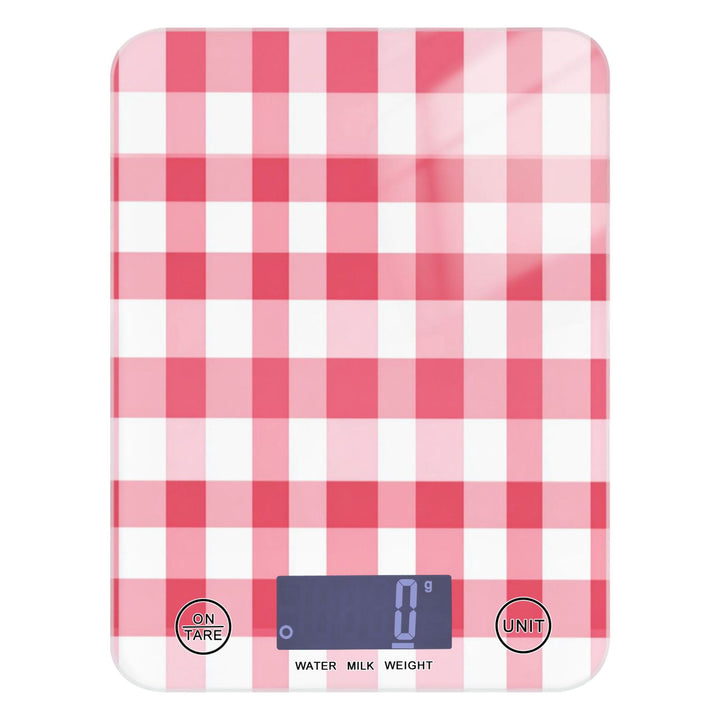 High Precision Digital Kitchen Scale Tempered Glass Food Scale Multifunction Scale Small Kitchen Appliances Pink Checkered Pattern