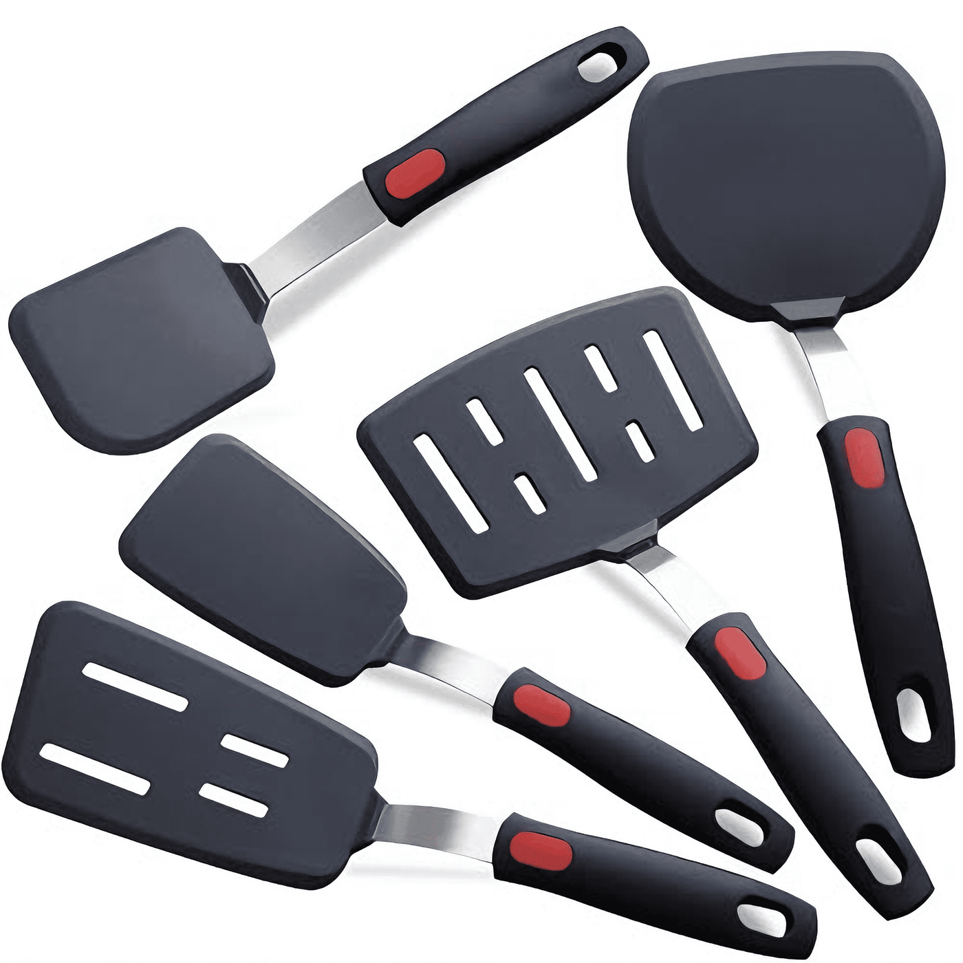Silicone Spatula Turner Set of 5, 600°F Heat Resistant Cooking Spatulas for Nonstick Cookware, Large Flexible Kitchen Utensils BPA Free Rubber Spatula