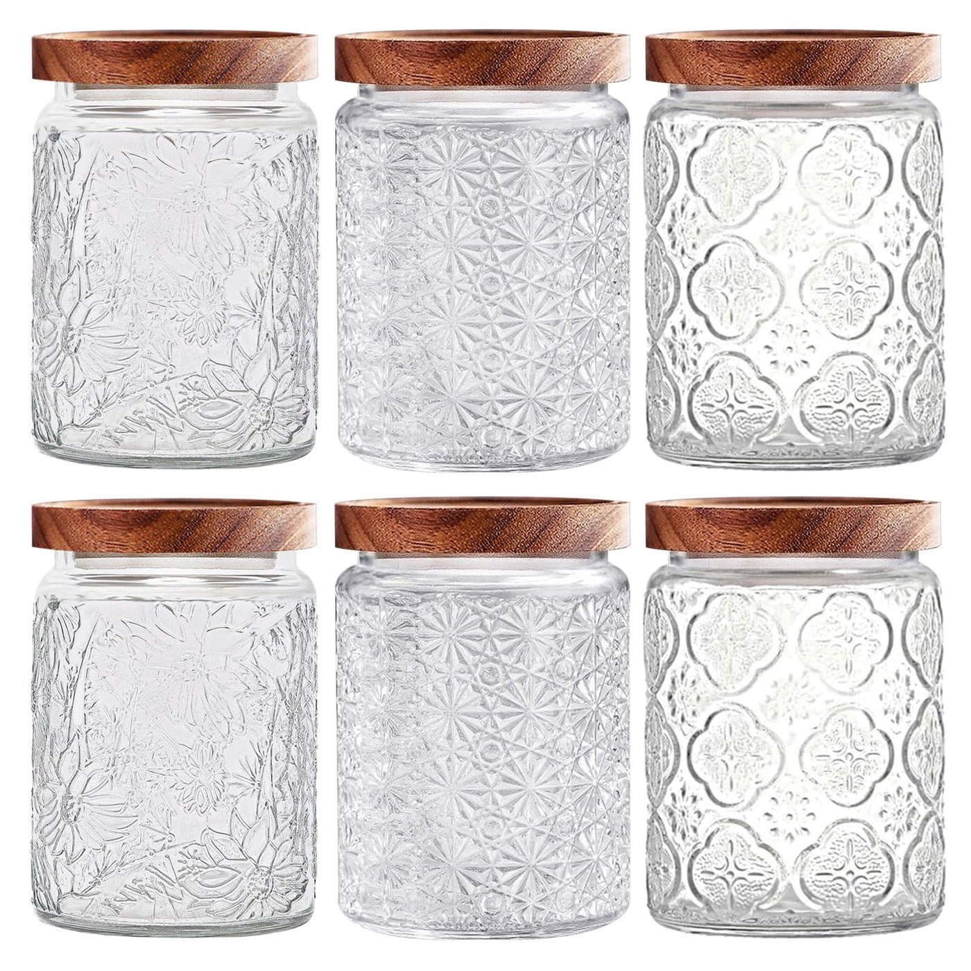 Glass Jars with Wooden Lids, 6-Pack 24 Oz Airtight Glass Food Storage Containers Sets for The Kitchen, Sugar Coffee Candy Spice Cookie Tea Pasta