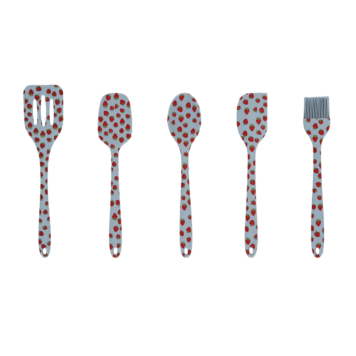 Just Feed Me By Jessie James Decker 5-Piece Silicone Kitchen Gadget Set, Strawberry, for Everyday Home Kitchen Cooking, Storage and Organization