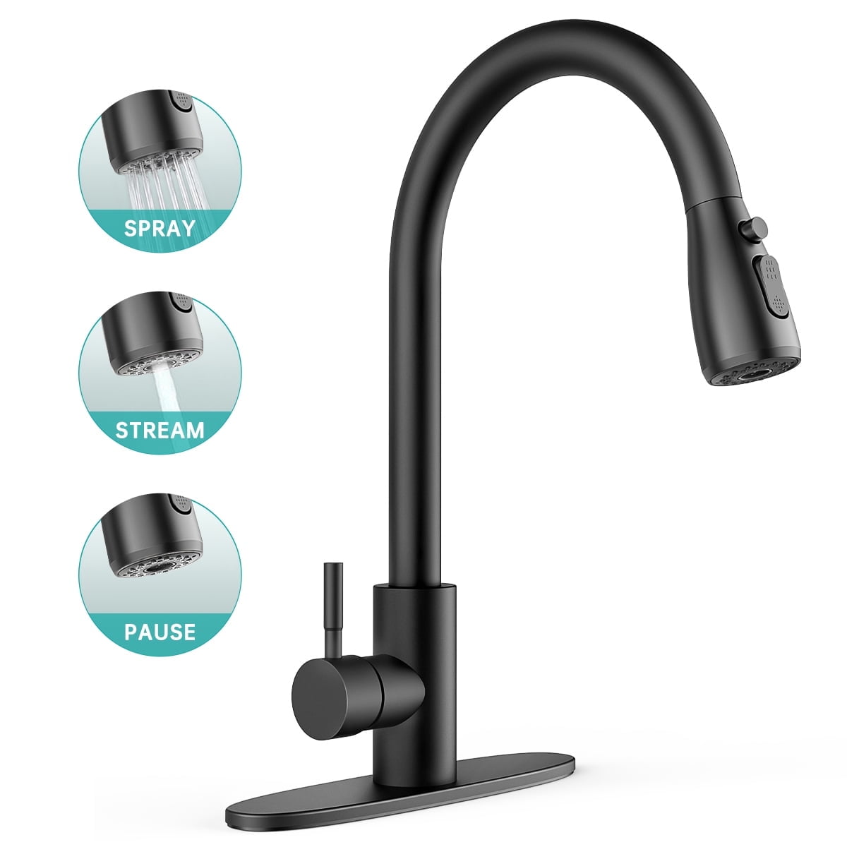 Kitchen Sink Faucets with Pull Down Sprayer, High Arc Single Handle with Water Lines, for Kitchen Sink, Home, Bar and Utility Use