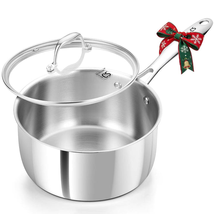 Cs 3-Quart Tri-ply Stainless Steel Saucepan with Lid and Stay-cool Handle, Induction Compatible, Oven Safe