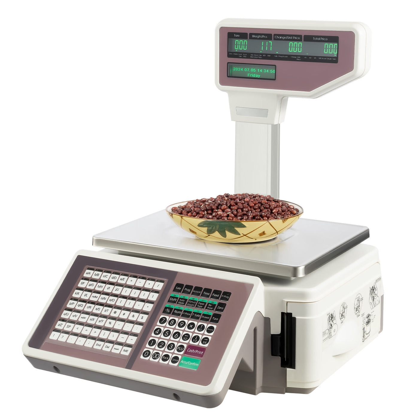 Label Printing Scale, Digital Weight Price Scale LCD Screen Computing Scale with Thermal Label Printer Electronic Weight Scale 66LB/30KG Commercial