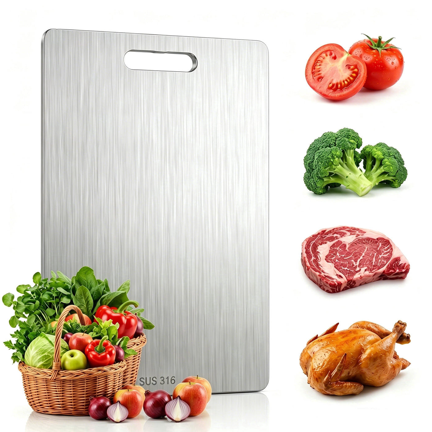 M Buder Stainless Steel Cutting Board, 11”X15.35” Double Sided Cutting Board for Kitchen, Metal Cutting Board for Meat, Fruits, Vegetables