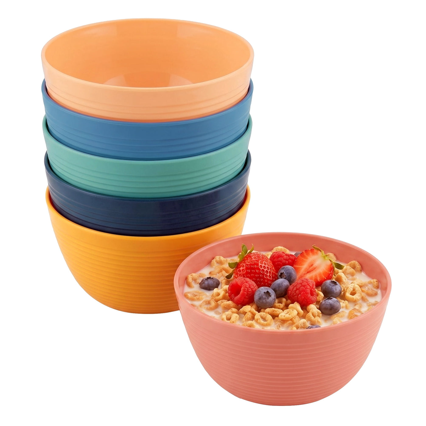 27 Oz Deep Plastic Bowls Set of 6 Unbreakable Stackable Bright, for Everyday Home Kitchen Cooking, Storage and Organization