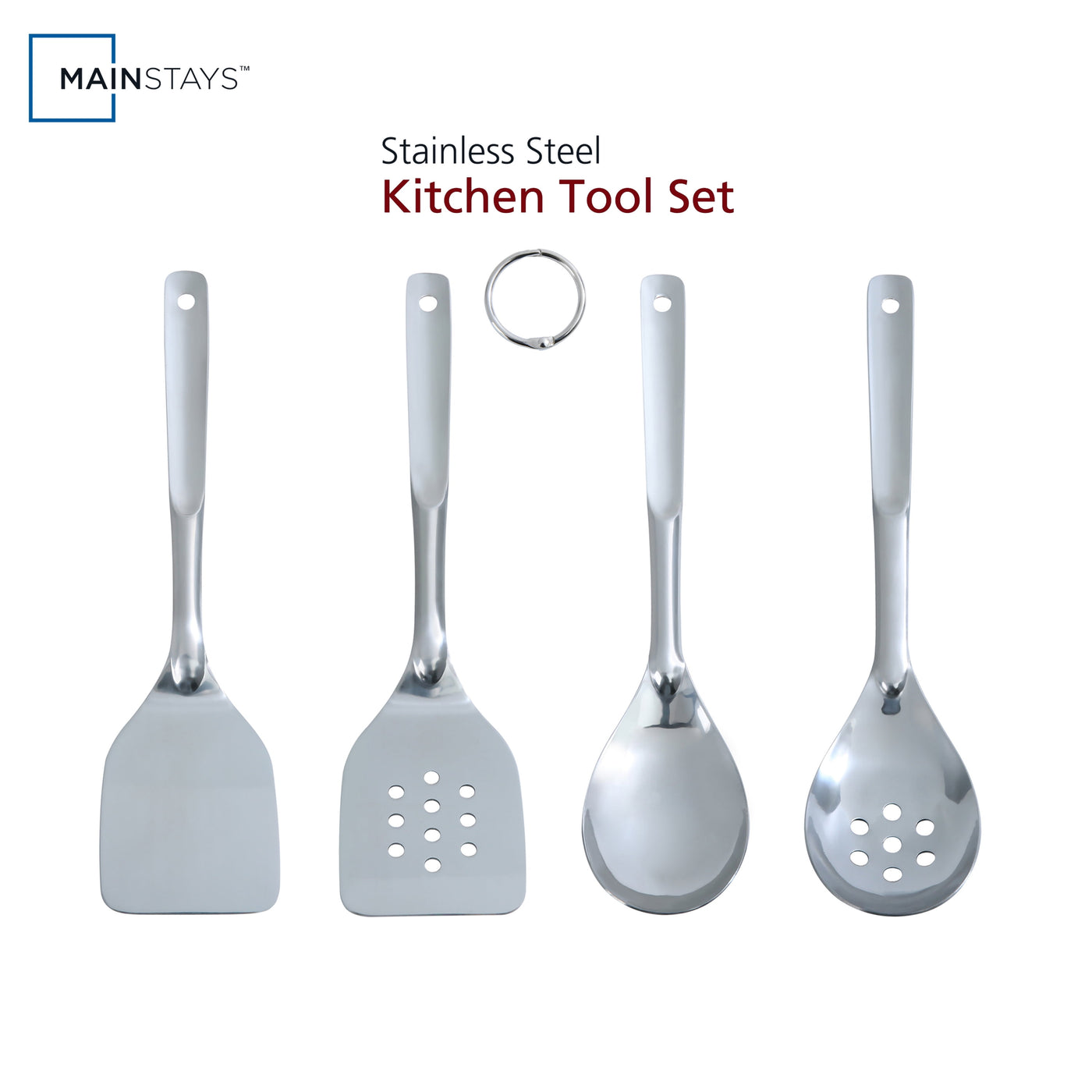 Stainless Steel 4-Piece Utensil Set: Includes Slotted Turner, Solid Turner, Spoon, and Slotted Spoon