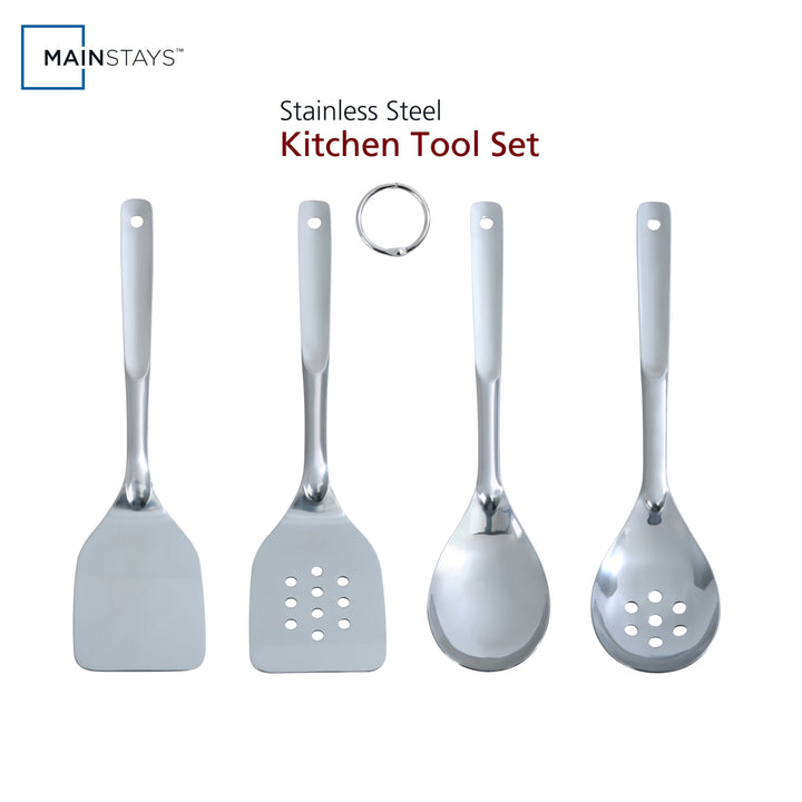Stainless Steel 4-Piece Utensil Set: Includes Slotted Turner, Solid Turner, Spoon, and Slotted Spoon