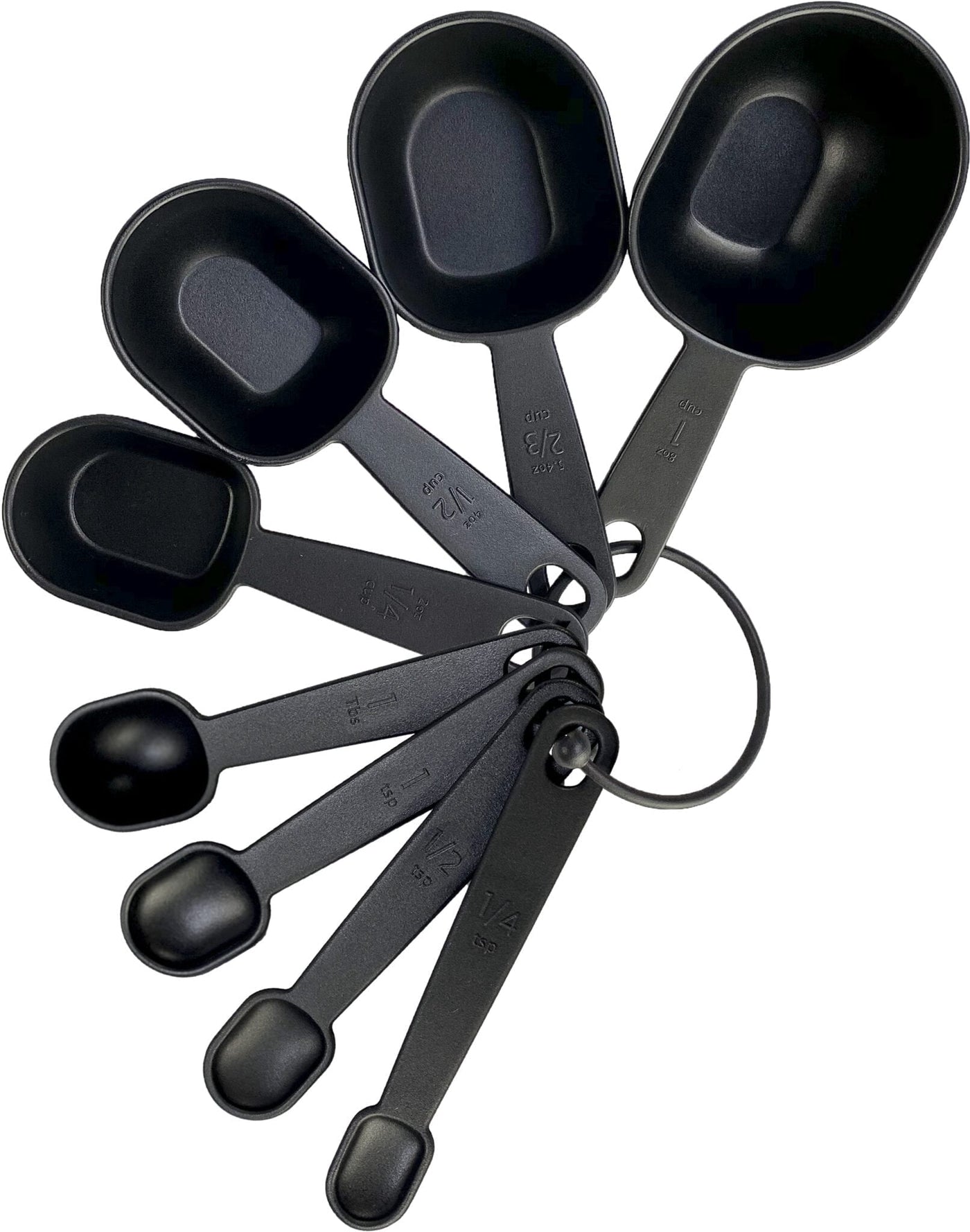 8-Piece Measuring Cup and Spoon Set, Durable, Space Saving Kitchen Essential, Black, for Cooking, Mixing, Serving and Nonstick Cookware