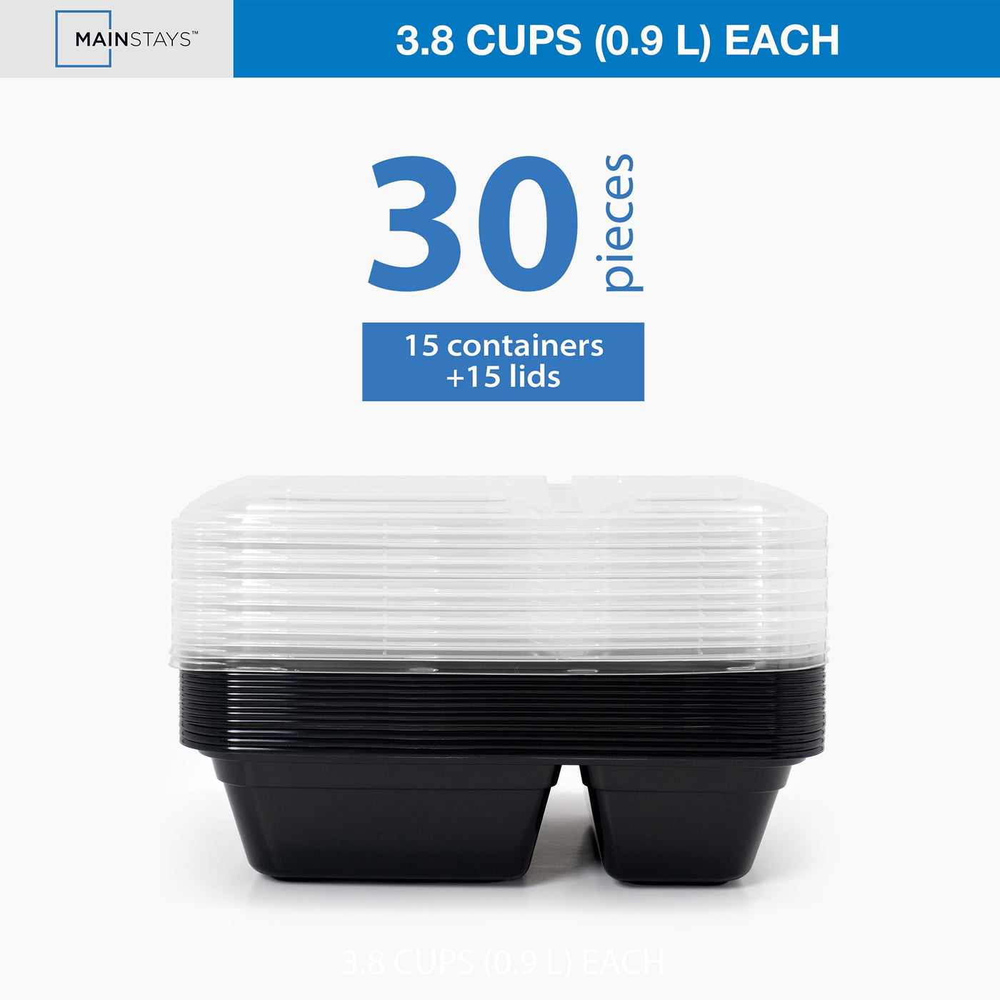 30-Piece (15 Containers + 15 Lids) with 2-Compartment Meal Prep, Bpa-free, Leak-resistant, Microwave and Dishwasher Safe