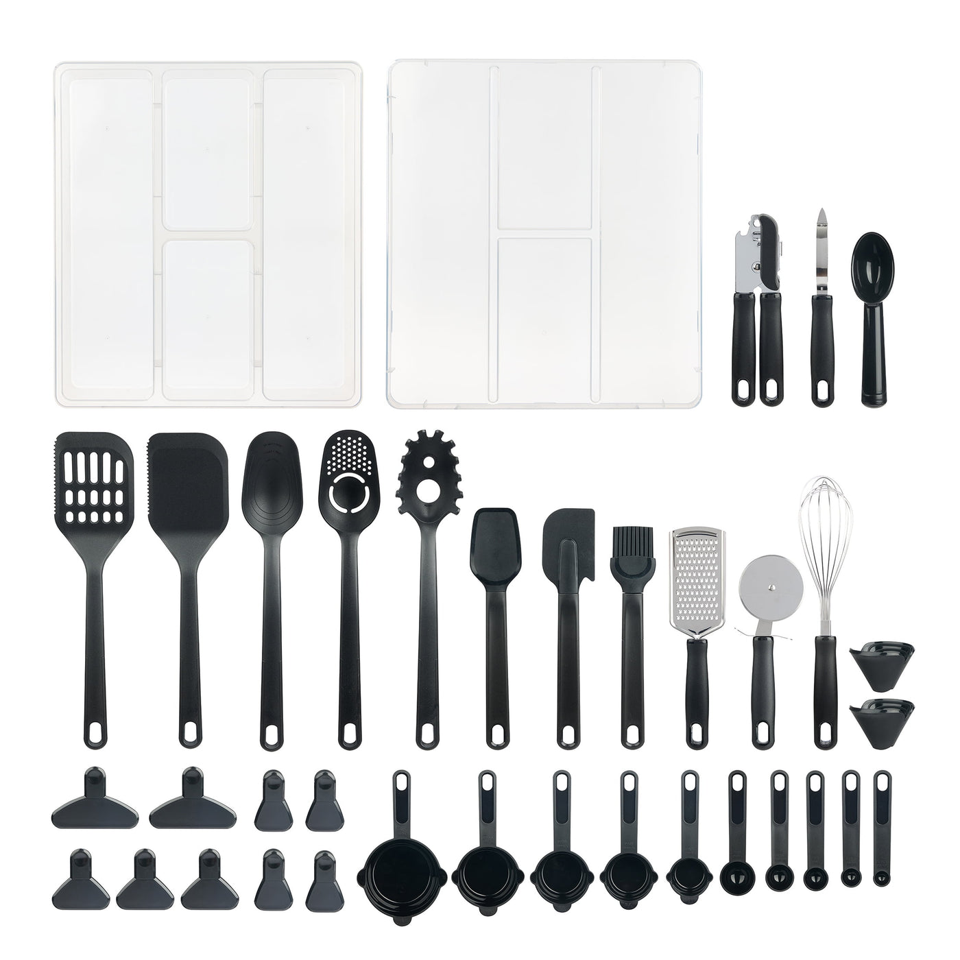 36-Piece Kitchen Gadget Set with Kitchen Cooking Utensils, and Drawer Organizer, Black, for Cooking, Mixing, Serving and Nonstick Cookware