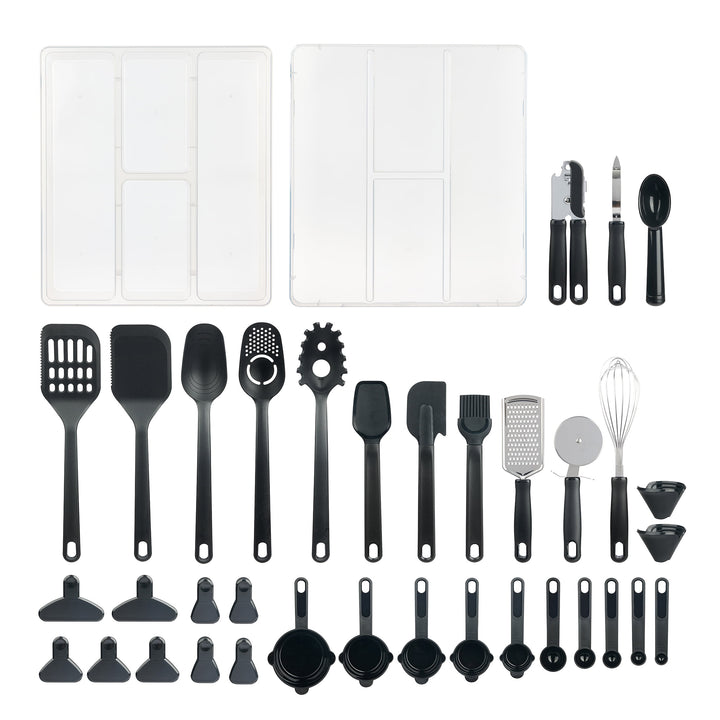 36-Piece Kitchen Gadget Set with Kitchen Cooking Utensils, and Drawer Organizer, Black, for Cooking, Mixing, Serving and Nonstick Cookware
