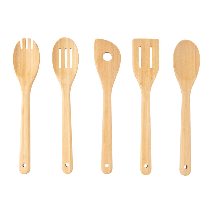 5pk Bamboo Spoons for Cooking, Kitchen Essential Tools Set, for Cooking, Mixing, Serving and Nonstick Cookware