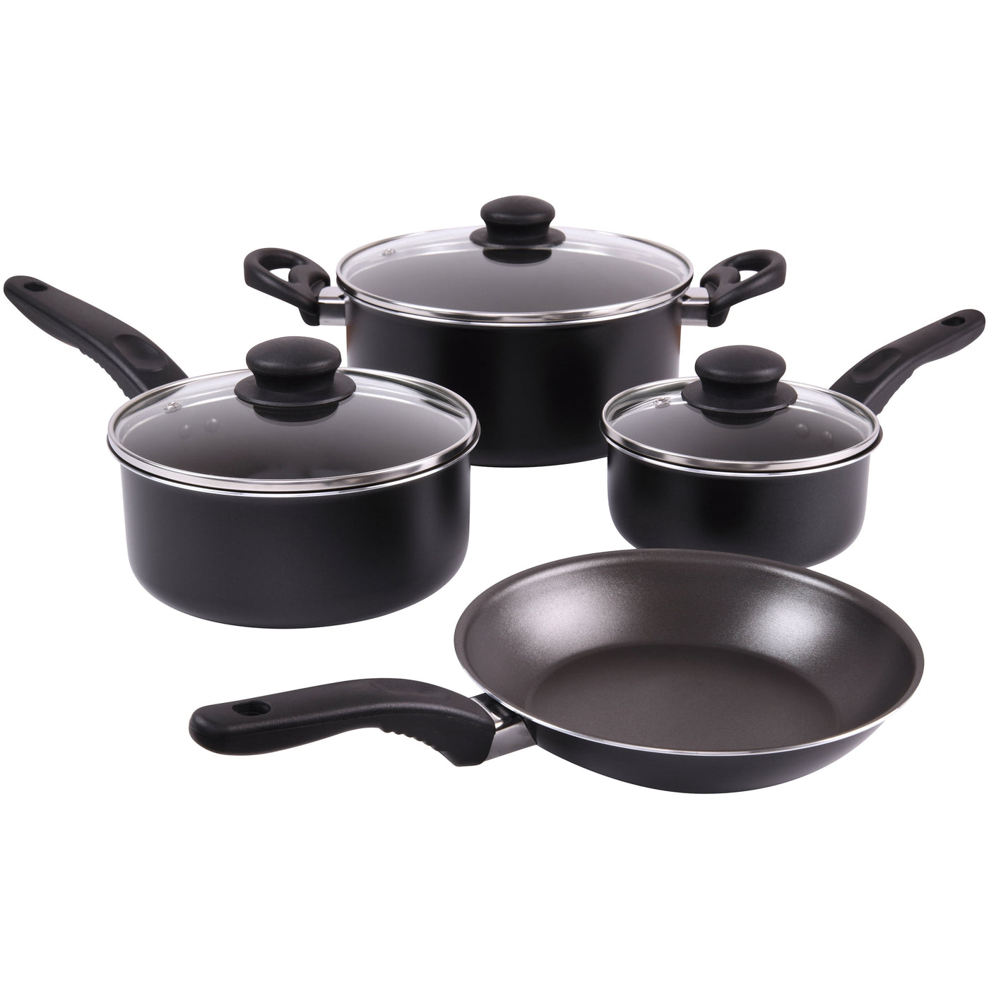 7-Piece Nonstick Aluminium, Pots and Pans Cookware Set, Black, for Frying, Boiling and Everyday Home Cooking