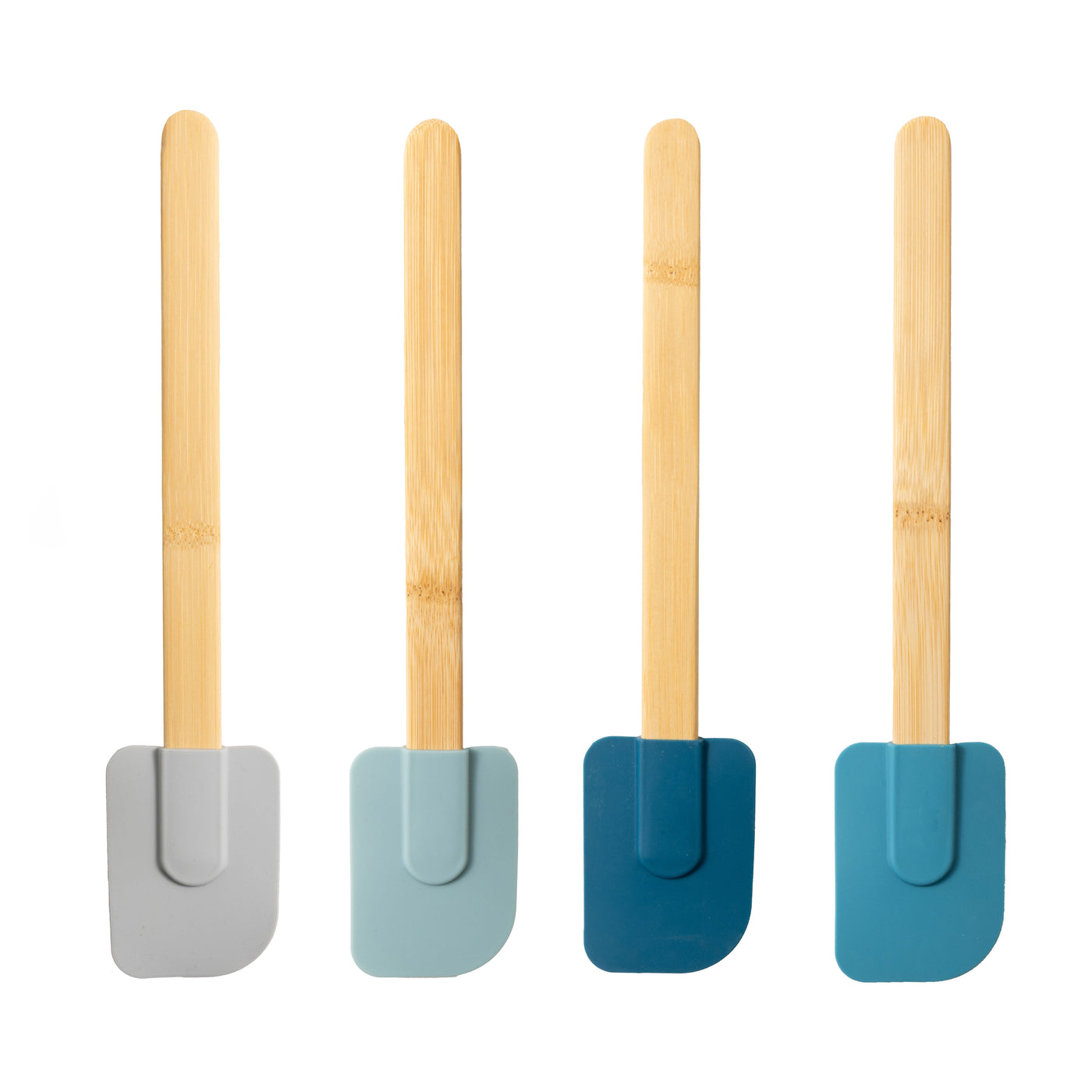 Silicone Spatulas Set 4 with Bamboo Handles, Blue, for Cooking, Mixing, Serving and Nonstick Cookware