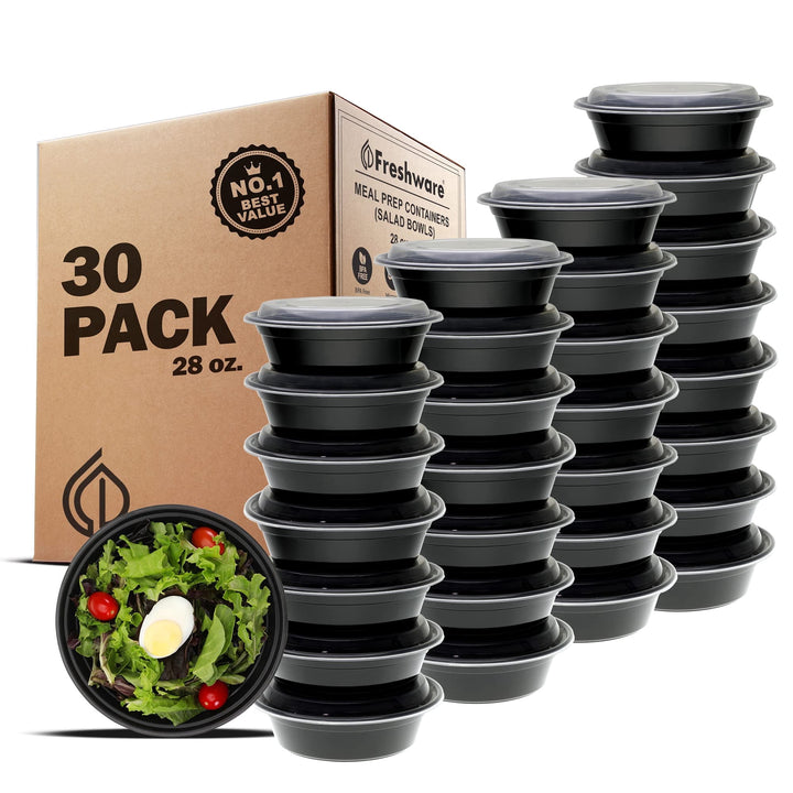 Meal Prep Bowl Containers [30-pack] Plastic Bowls with Lids for Soup and Salad, Food Storage Bento Box, BPA Free, Stackable, Lunch Boxes