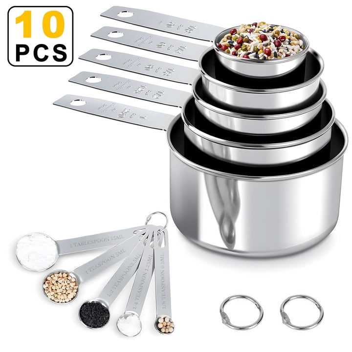Measuring Cups and Spoons Set of 10, 5 Stainless Steel Cups and 5 Spoons for Kitchen Cooking Baking, for Cooking, Mixing