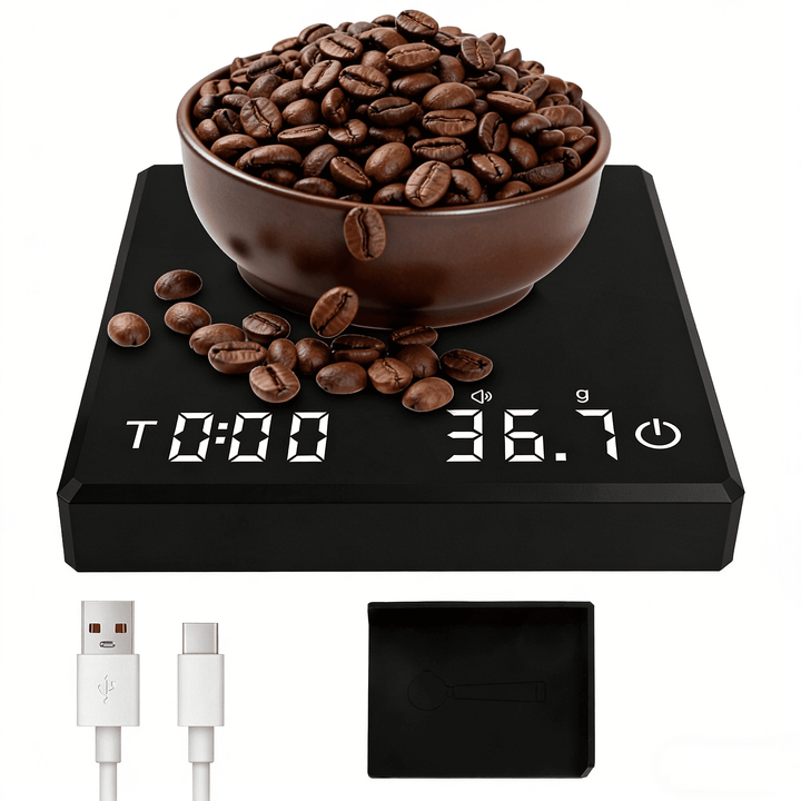 Coffee Scale with Timer, 2kg/0.1g Precision Digital Coffee Scale, USB Rechargeable, for Accurate Kitchen, Food and Portion Weighing