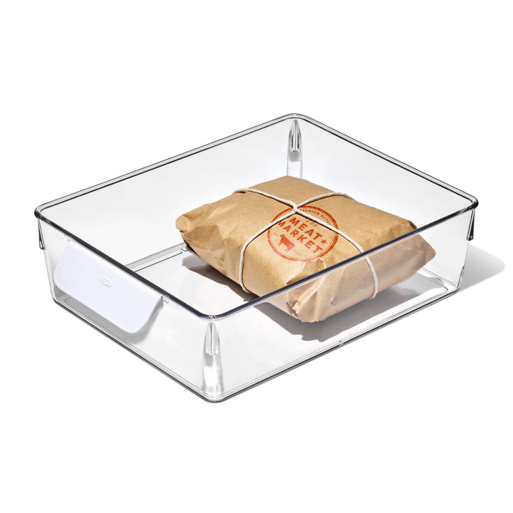 Refrigerator Organizer Container with Handle, 8-Inch X 10-Inch, Clear, for Pantry Organization, Meal Prep and Dry Food Storage