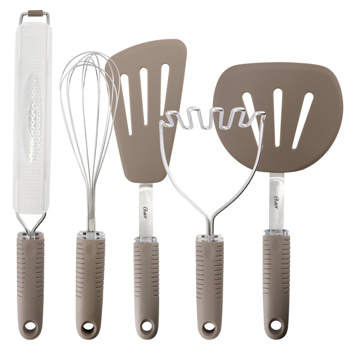 5-Piece Prep and Cook Kitchen Tool Set in Taupe, for Everyday Home Kitchen Cooking, Storage and Organization