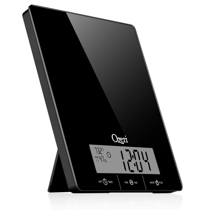 Touch Iii 22 Lbs (10 Kg) Kitchen Scale in Tempered Glass, with Clock, Temperature and Humidity Gauge