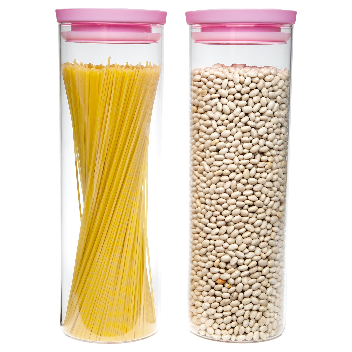 2-Piece Glass Food Storage Canister Set with Lids, Kitchen Containers for Flour, Sugar, and Pasta, 7 Cup Capacity, Pink