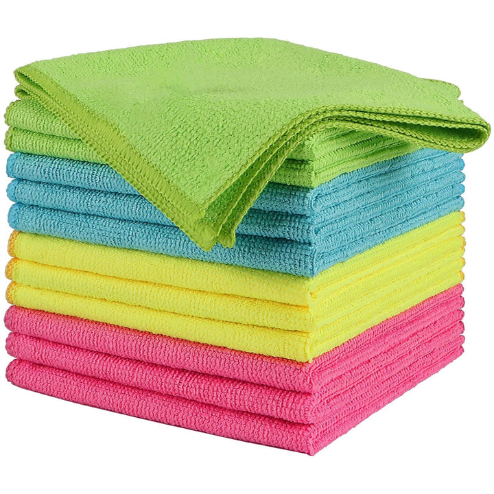 Bn-link Microfiber Cleaning Cloth, 12-Pack Highly Absorbent Cleaning Rags, Lint-free Microfiber Towels for Cars, House Kitchen Bathroom