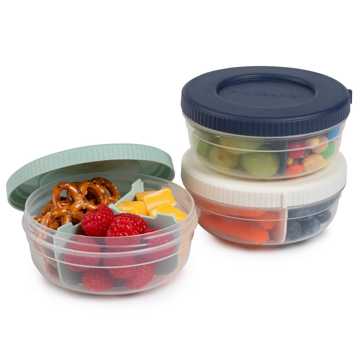 + Plastic 3 Portion Snack Stack Food Storage Container, Ideal Use for Workday Meals and Travel, for Pantry Organization