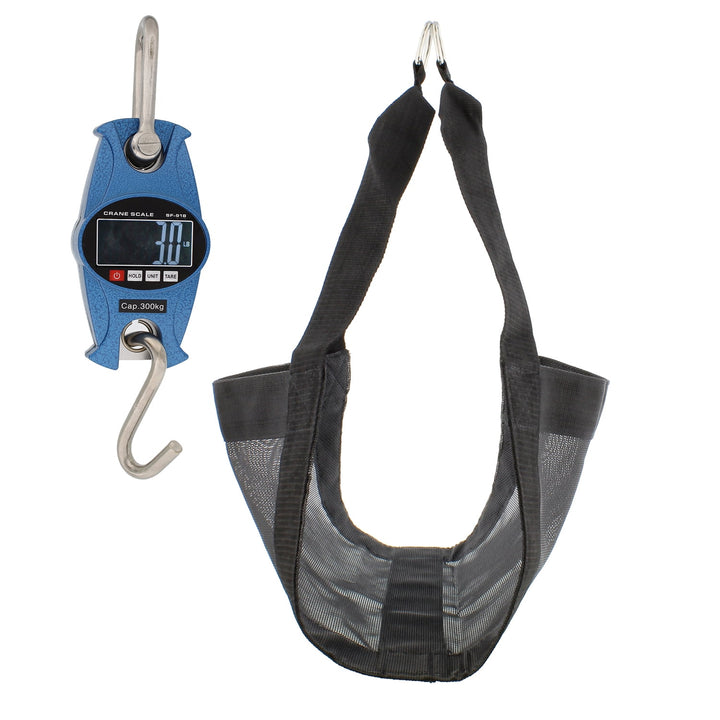 Rural365 | Blue Digital Hanging Scale and Calf Sling, Mini Crane Scale and Sling, for Accurate Kitchen, Food and Portion Weighing