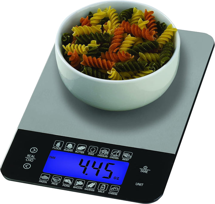 Digital Kitchen Food Scale with Calorie and Carb Calculator, Stainless Steel, for Accurate Kitchen, Food and Portion Weighing